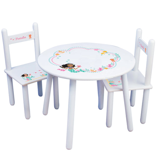 Personalized Table and Chairs with African American Mermaid Princess design