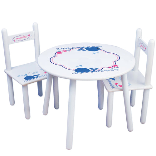 Personalized Table and Chairs with Pink Whale design