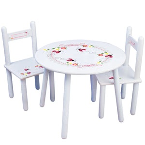 Personalized Table and Chairs with Pink Ladybugs design