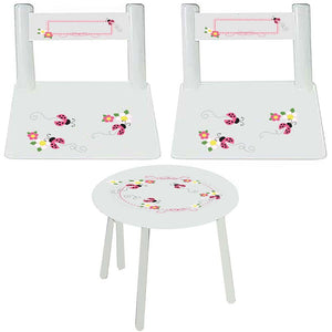 Personalized Table and Chairs with Red Ladybugs design
