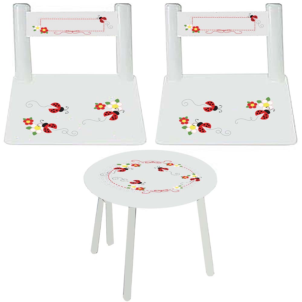 Personalized Table and Chairs with Red Ladybugs design