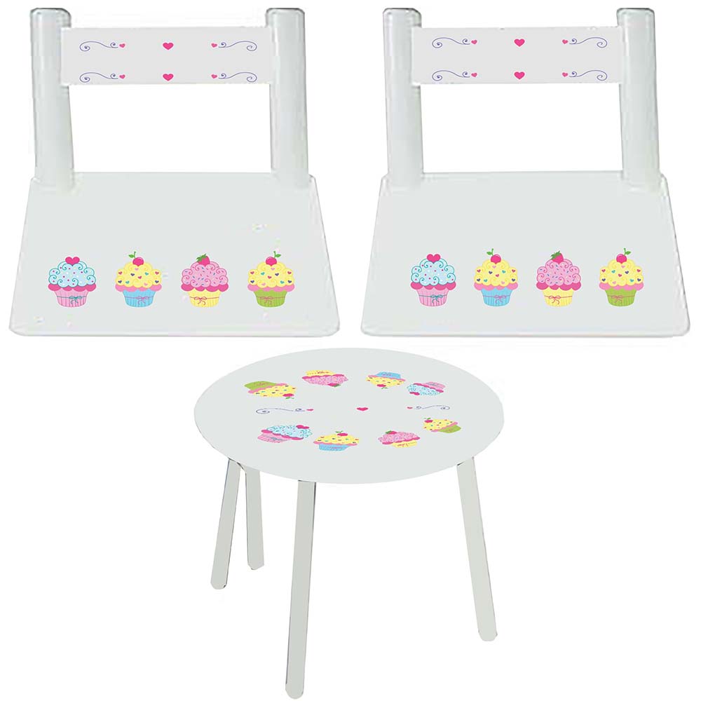Personalized Table and Chairs with Cupcake design