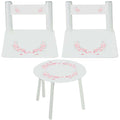 Personalized Table and Chairs with Pink Gray Floral Garland design