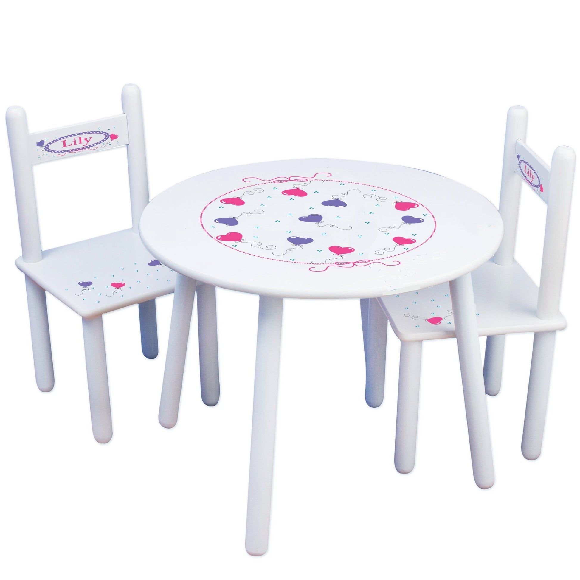 Personalized Table and Chairs with Heart Balloons design