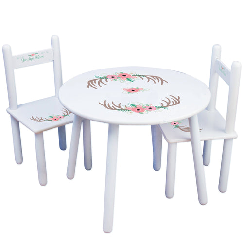 Personalized Table and Chairs with Floral Antler design