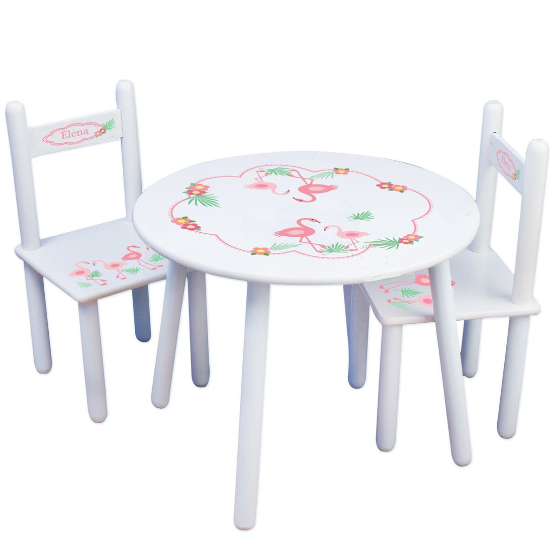 Personalized Table and Chairs with Palm Flamingo design