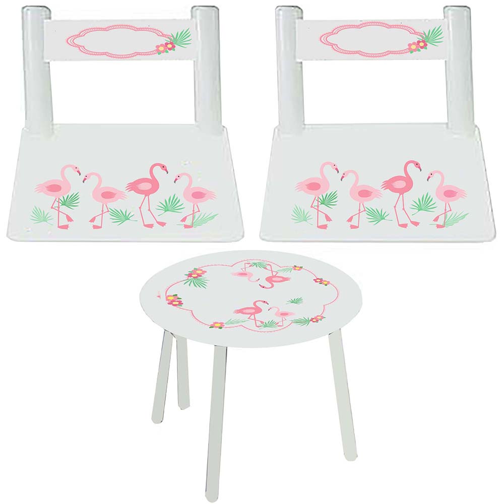 Personalized Table and Chairs with Palm Flamingo design