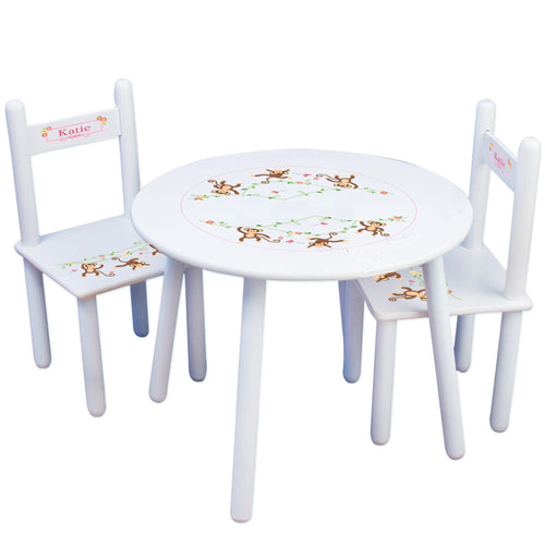 Personalized Table and Chairs with Monkey Girl design