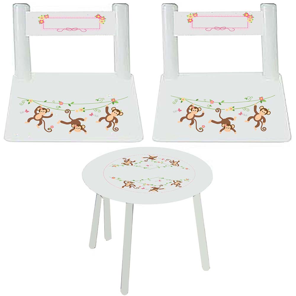 Personalized Table and Chairs with Monkey Girl design