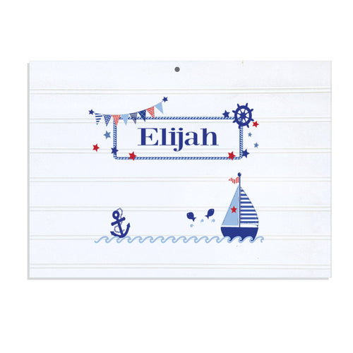 Personalized Vintage Nursery Sign with Boys Sailboat design
