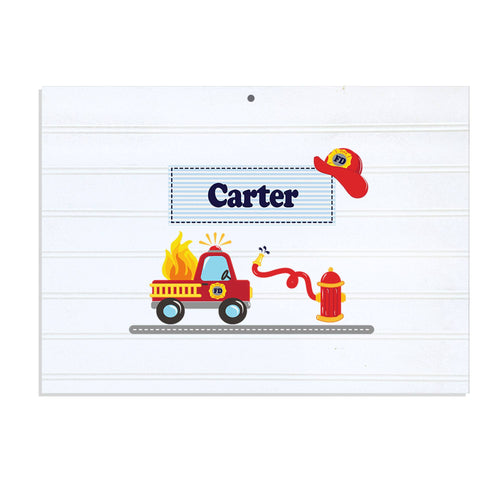 Personalized Vintage Nursery Sign with Fire Truck design