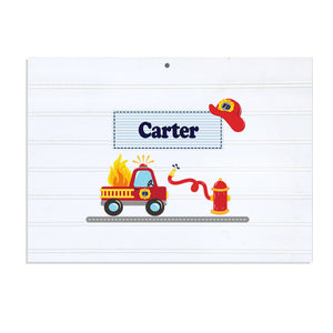 Personalized Vintage Nursery Sign with Fire Truck design