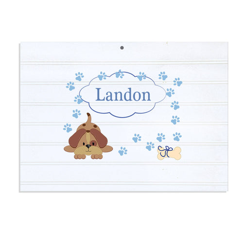 Personalized Vintage Nursery Sign with Blue Puppy design