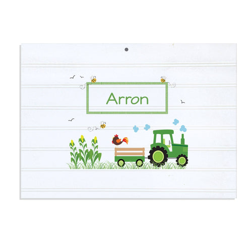 Personalized Vintage Nursery Sign with Green Tractor design