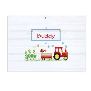 Personalized Vintage Nursery Sign with Red Tractor design