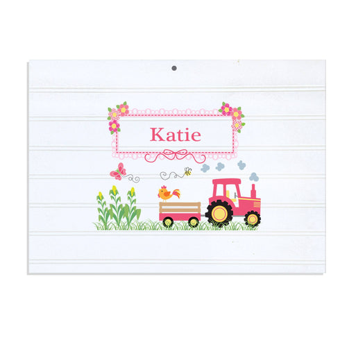 Personalized Vintage Nursery Sign with Pink Tractor design