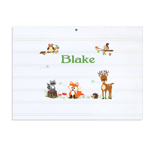 Personalized Vintage Nursery Sign with Green Forest Animal design