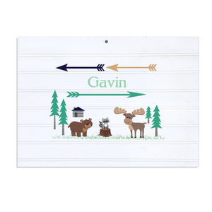 Personalized Vintage Nursery Sign with North Woodland Critters design