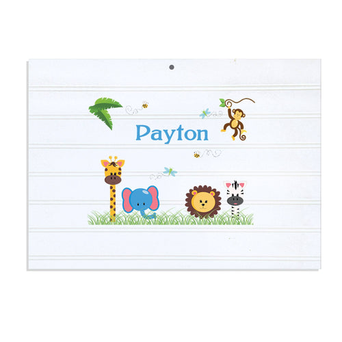 Personalized Vintage Nursery Sign with Jungle Animals Boy design