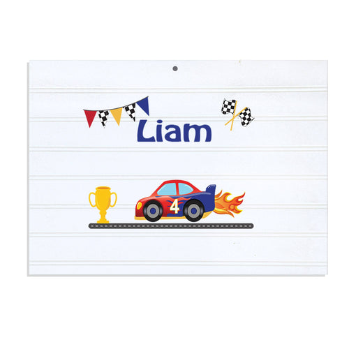 Personalized Vintage Nursery Sign with Race Cars design