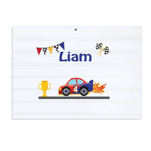 Personalized Vintage Nursery Sign with Race Cars design