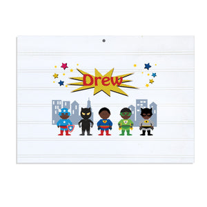 Personalized Vintage Nursery Sign with Superhero African American design