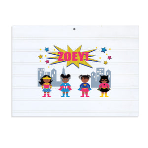 Personalized Vintage Nursery Sign with Super Girls African American design
