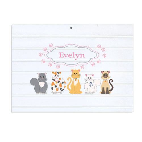 Personalized Vintage Nursery Sign with Pink Cats design