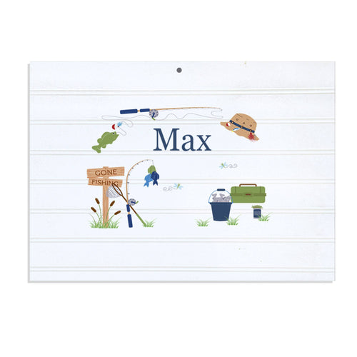 Personalized Vintage Nursery Sign with Gone Fishing design