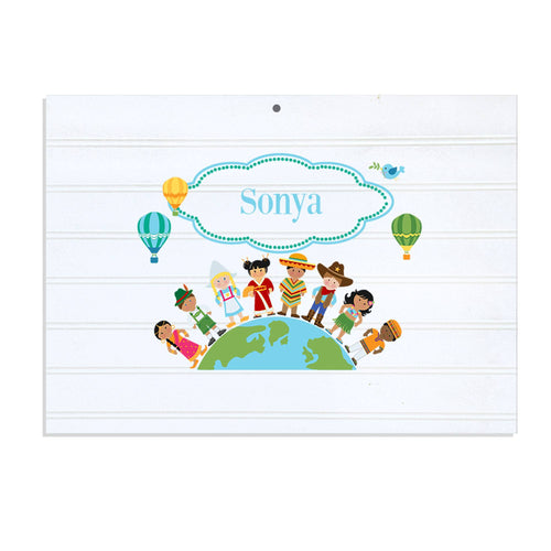 Personalized Vintage Nursery Sign with Small World design