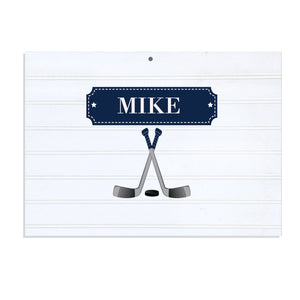 Personalized Vintage Nursery Sign with Ice Hockey design