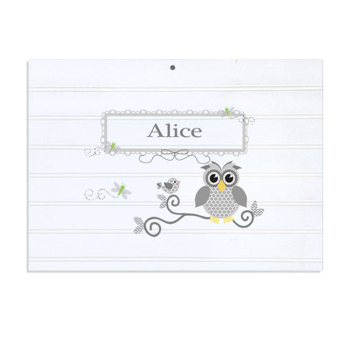 Personalized Vintage Nursery Sign with Gray Owl design