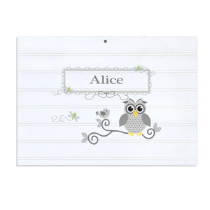 Personalized Vintage Nursery Sign with Gray Owl design