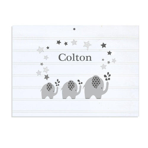 Personalized Vintage Nursery Sign with Gray Elephant design