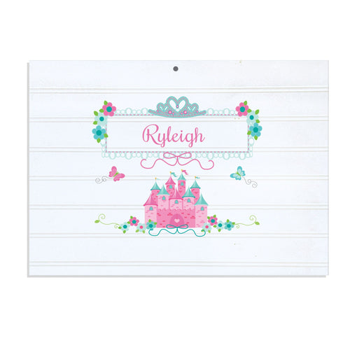 Personalized Vintage Nursery Sign with Pink Teal Princess Castle design
