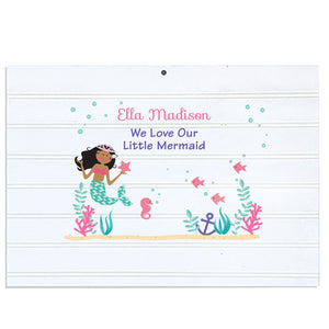 Personalized Vintage Nursery Sign with African American Mermaid Princess design