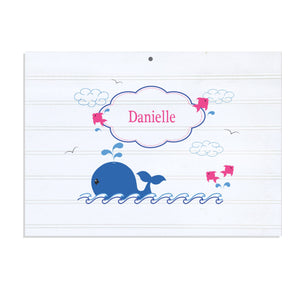 Personalized Vintage Nursery Sign with Pink Whale design