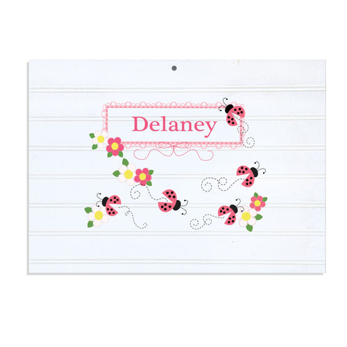 Personalized Vintage Nursery Sign with Pink Ladybugs design