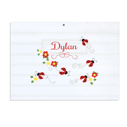 Personalized Vintage Nursery Sign with Red Ladybugs design
