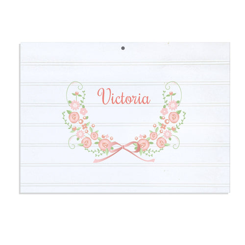 Personalized Vintage Nursery Sign with Blush Floral Garland design