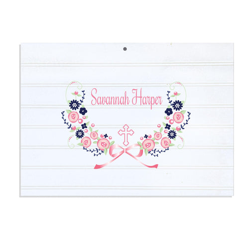 Personalized Vintage Nursery Sign with Hc Navy Pink Floral Garland design