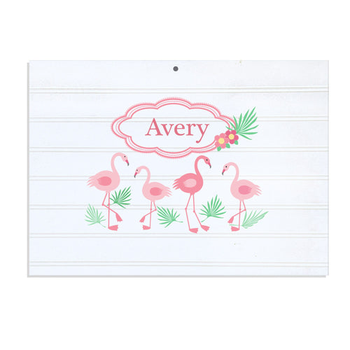 Personalized Vintage Nursery Sign with Palm Flamingo design
