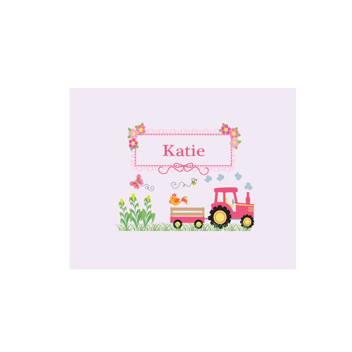 Personalized Wall Canvas with Pink Tractor design