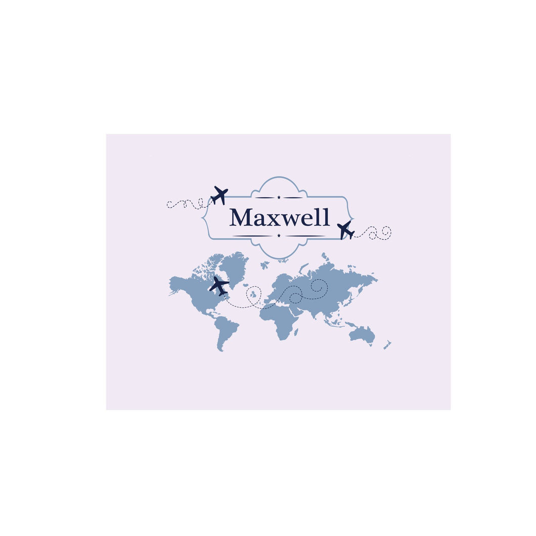 Personalized Wall Canvas with World Map Blue design
