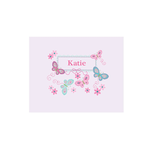 Personalized Wall Canvas with Butterflies Aqua Pink design