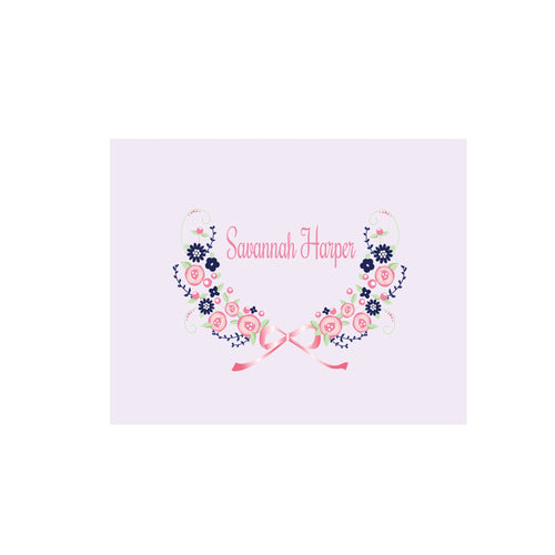 Personalized Wall Canvas with Navy Pink Floral Garland design