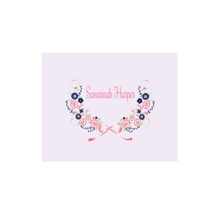 Personalized Wall Canvas with Navy Pink Floral Garland design