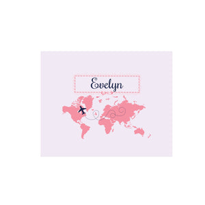 Personalized Wall Canvas with World Map Pink design
