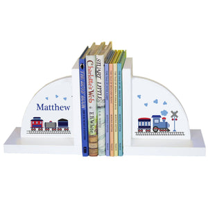 Personalized White Bookends with Train design