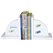 Personalized White Bookends with Airplane design